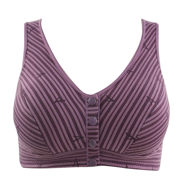 Timegard Front Closure Bras for Women Striped Wireless Full Coverage Wide Strap Comfortable Everyday Bras