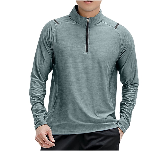 pstuiky camisas de manga larga para hombre, Camiseta deportiva de manga larga para hombre, transpirable, con cremallera, color sólido y secado rápido Tops de hombre xl