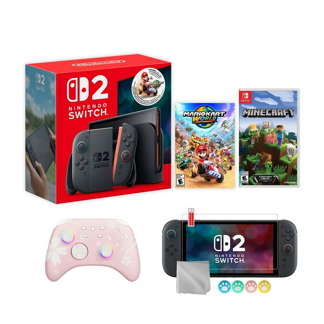 Nintendo Switch 2 Mario Kart World Bundle 256GB 7.9-Inch 1080P Screen, Joy-Con 2 with Mouse Sensor, Dock, with Minecraft And Mytrix Wireless Switch Pro Controller & Accessories