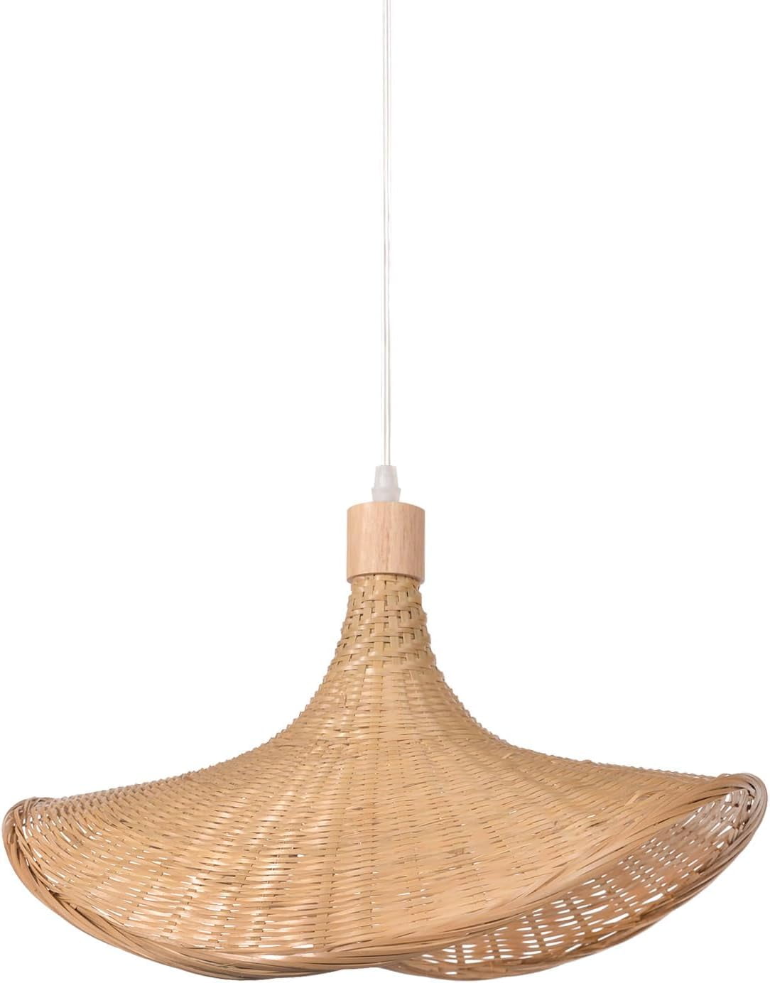 Arturesthome Bamboo Basket Chandelier Wicker Pendant Lighting Fixture, Vintage Hand-Woven Straw Hat Lampshade Hanging Ceiling Light for Restaurant