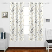Yellow and Grey Leaves Grommet Blackout Curtains Thermal Insulated Window Curtain Sets for Bedroom Living Room 63"L x 55"W 2 Panels