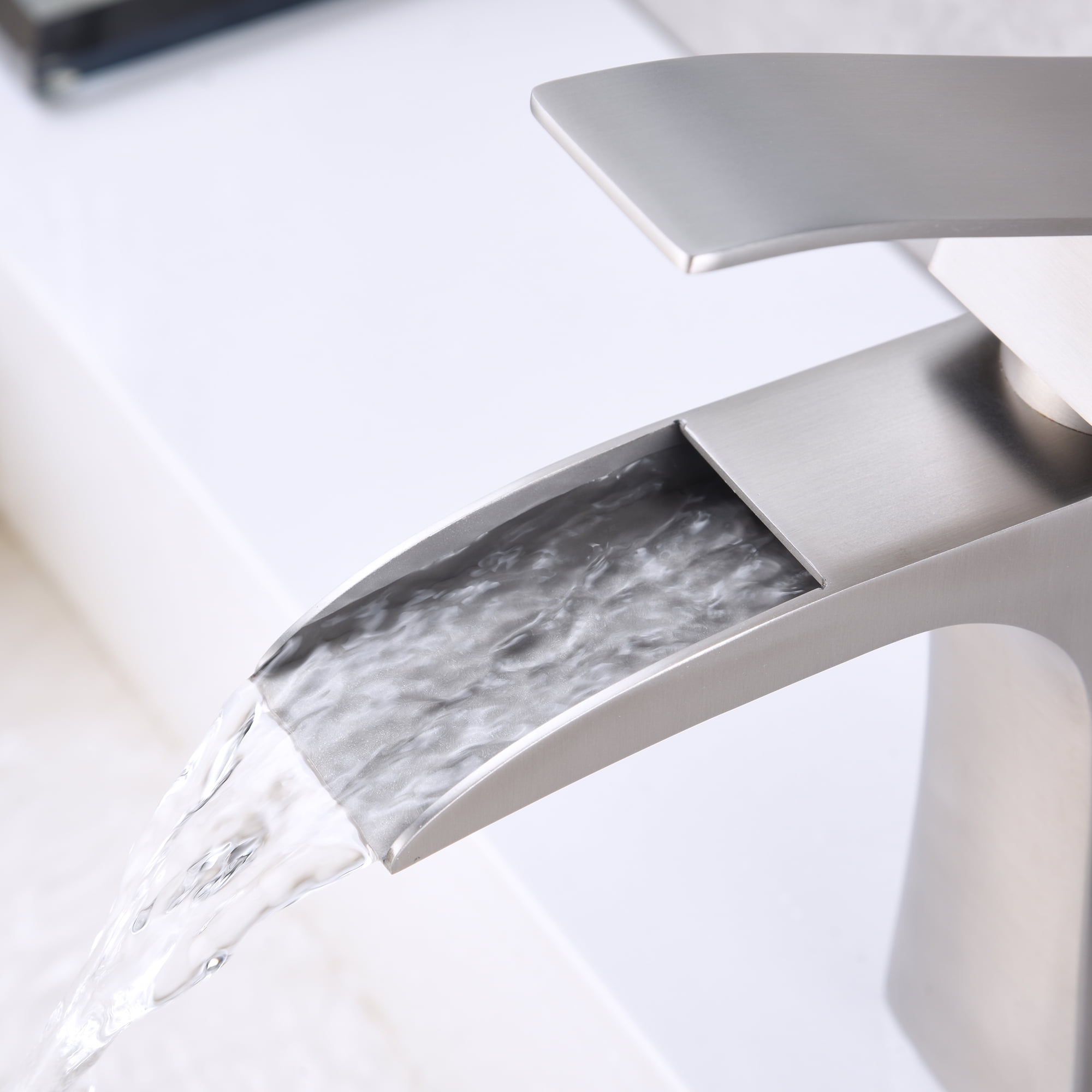 SUMERAIN Bathroom Faucet Brushed Nickel Single Hole Waterfall Bathroom Sink Faucet Stainless Steel Vanity Faucet