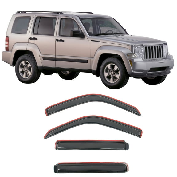 Ikon Motorsports In-Channel Window Visors for 2008-2014 Jeep Liberty Acrylic Smoke Side Guard Rain Sun Vent Shade Deflectors 4PCS