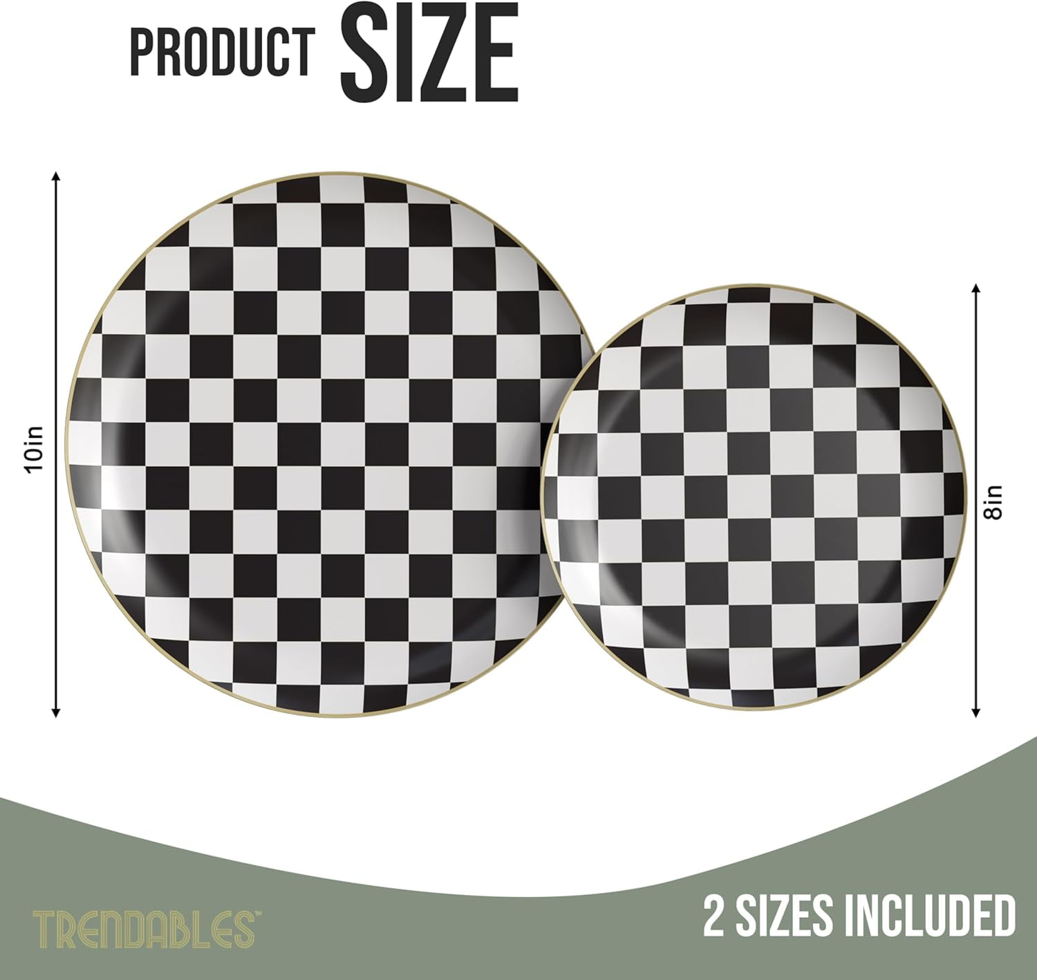Trendables Heavy Duty Paper Plates Bulk 80 Pcs Disposable Party Plates - 40 X 8 Inch Dessert Plate & 40 X 10 Inch Paper Plate Checkered decor, black and white party decorations, race car decorations