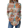 thumbnail image 2 of Women's Fall Casual Christmas Printed High Neck Long Sleeve Pullover Top, Loose Vintage Graphic Sweatshirt, Holiday T-Shirt Blouse,Light Blue,S, 2 of 7