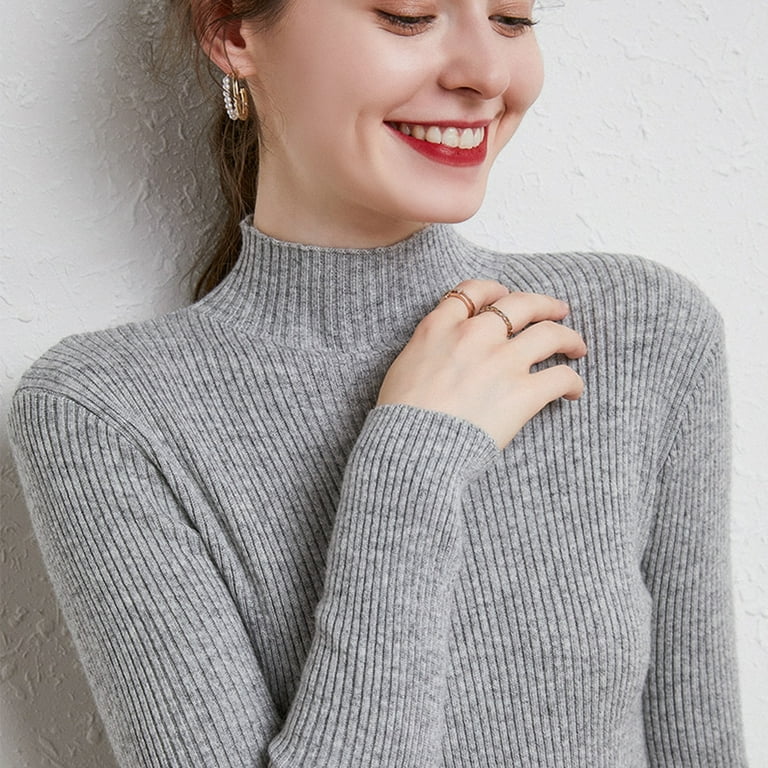 Womens Knit Mock Turtle Neck Wool Stretch Long Sleeve Pullover