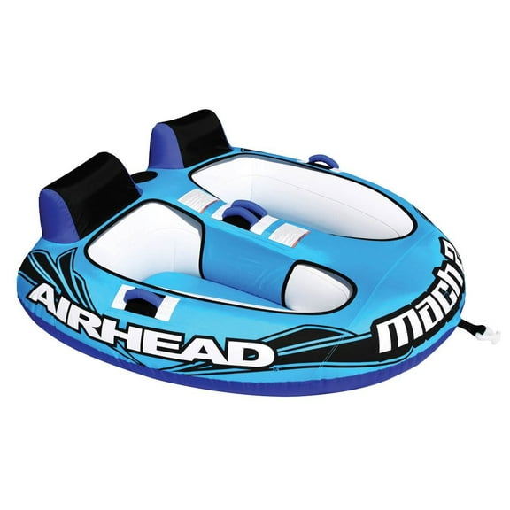 Airhead Mach 2 Two-Person Towable Boat Tube Float, Heavy-Duty Nylon, Blue