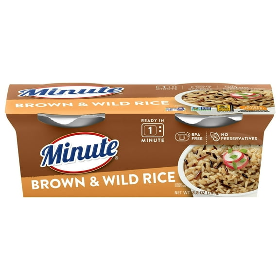 Minute Brown and Wild Rice, Microwaveable Rice Cups, 4.4 oz, 2 Cups (Pack of 2)