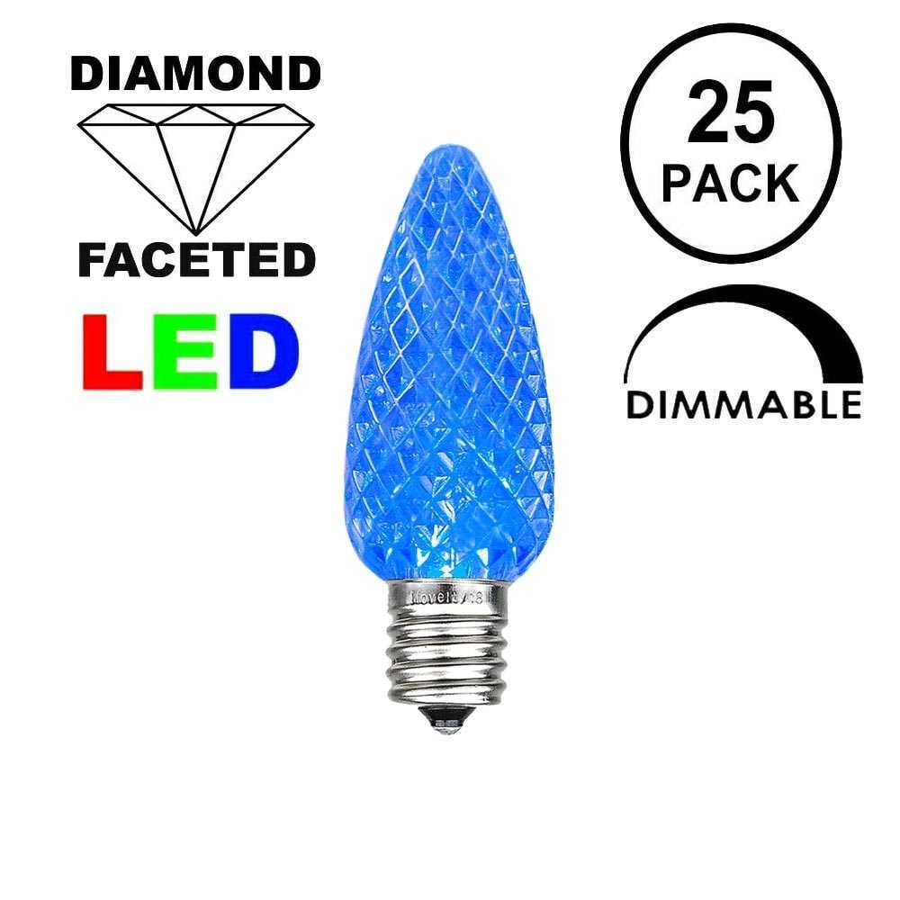 Novelty Lights 25 Foot C7 LED Outdoor Lighting Patio Christmas String Lights, Blue, Green Wire, 25 Bulbs