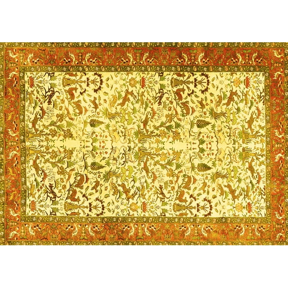 Ahgly Company Indoor Rectangle Animal Yellow Traditional Area Rugs, 7' x 9'