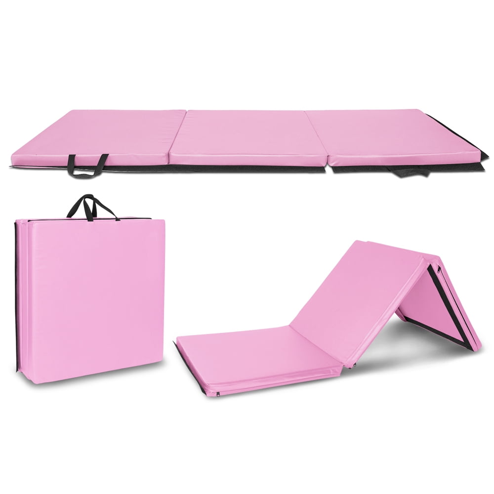 Matladin 6' Folding Tri-Fold Gymnastics Gym Exercise Aerobics Mat, 6ft x 2ft x 2in PU Leather Tumbling Mats(Pink)