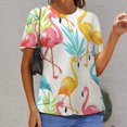 thumbnail image 6 of Flamingo Pattern Women's Short Sleeve T-Shirt Crew Neck Casual Summer Trendy Loose Fit Tops, 6 of 6
