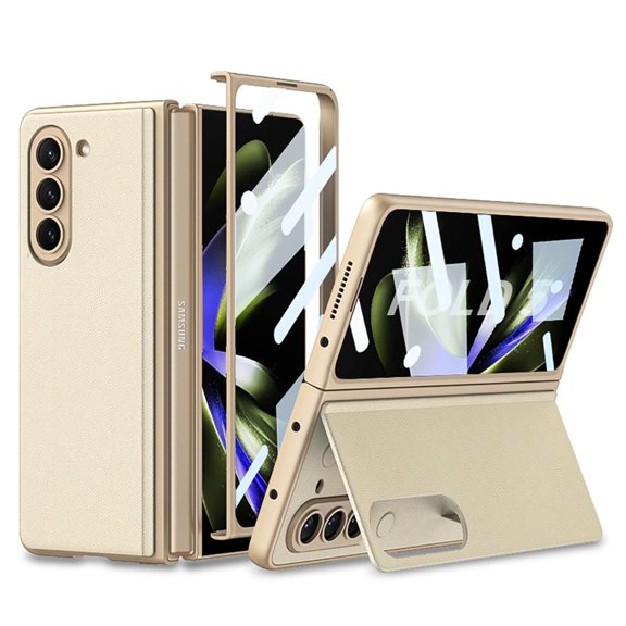 Kickstand Case Compatible with Samsung Galaxy Z Fold 5 with Screen Protector Slim Full Protective Case-Gold