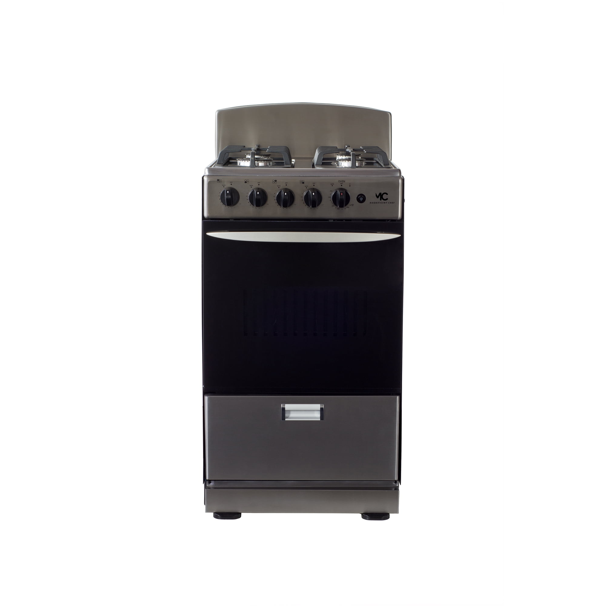 Magnificent Chef - Free Delivery - 20" Stainless Steel Gas Stove with 2.4 CFT Oven Capacity -Sealed Burners, 1 Ultra-Fast, 3 Fast – Easy to Clean, Iron Grates, Cool Knobs 2-year Warranty.
