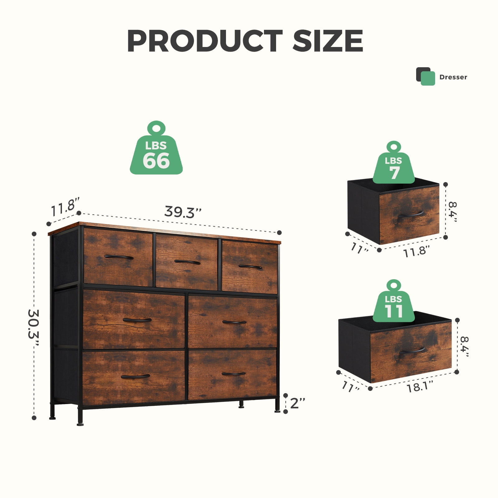 Aukfa 9 Drawer Dresser,Tall Fabric Dresser & Chest of Drawers for Bedroom,Metal Frame,Brown