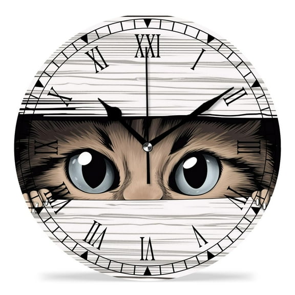 erolrail Rustic Wall Clock,Silent Non Ticking Wall Clocks for Living Room,Bedroom,Kitchen 12IN Cute Cat Peeking Through Window Lovely