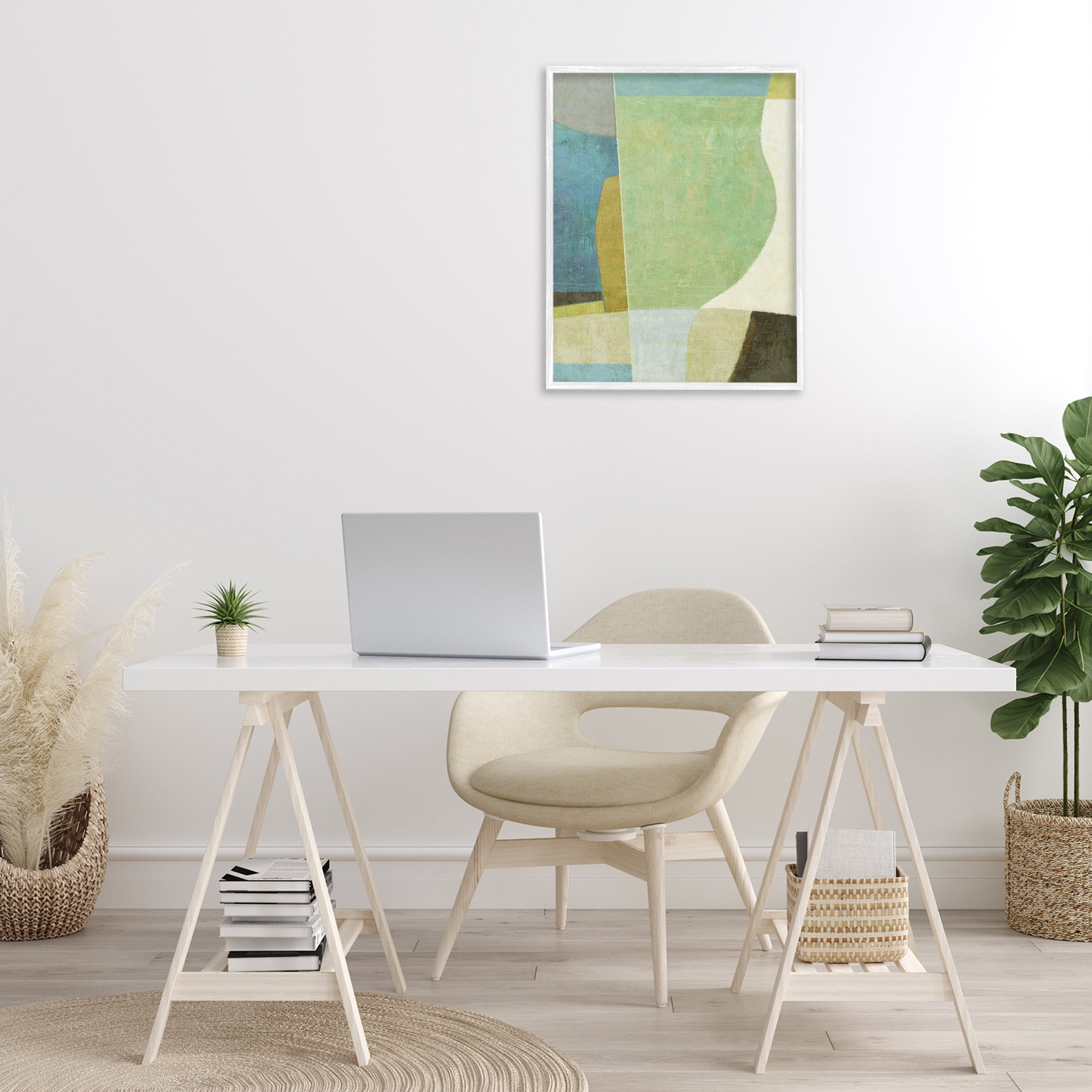 Stupell Industries Green Geometric Collage Abstract Painting White Framed Art Print Wall Art, 24 x 30