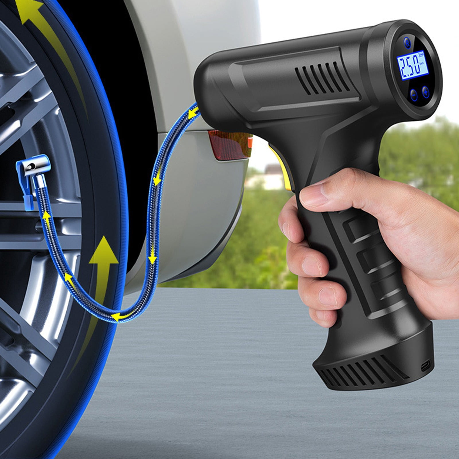 150PSI Tire Inflator Portable Air Compressor for Car Tires, 12V Auto Tire Pump with Digital Pressure Gauge, Emergency LED Light, Fast Inflation for Cars and Motorcycles