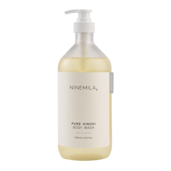 NINEMILA Pure Hinoki White Musk Jabón limpiador para baño y ducha para el cuidado del cuerpo - Exfoliante suave Control del PH de la piel Cuidado calmante con aceite esencial Hinoki Vegano y sin sulfa