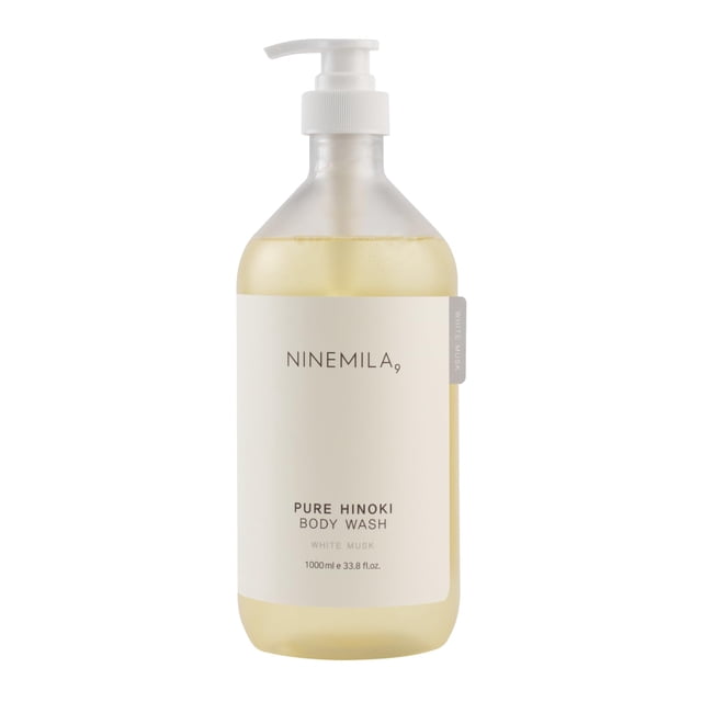 NINEMILA Pure Hinoki White Musk Jabón limpiador para baño y ducha para el cuidado del cuerpo - Exfoliante suave Control del PH de la piel Cuidado calmante con aceite esencial Hinoki Vegano y sin sulfa