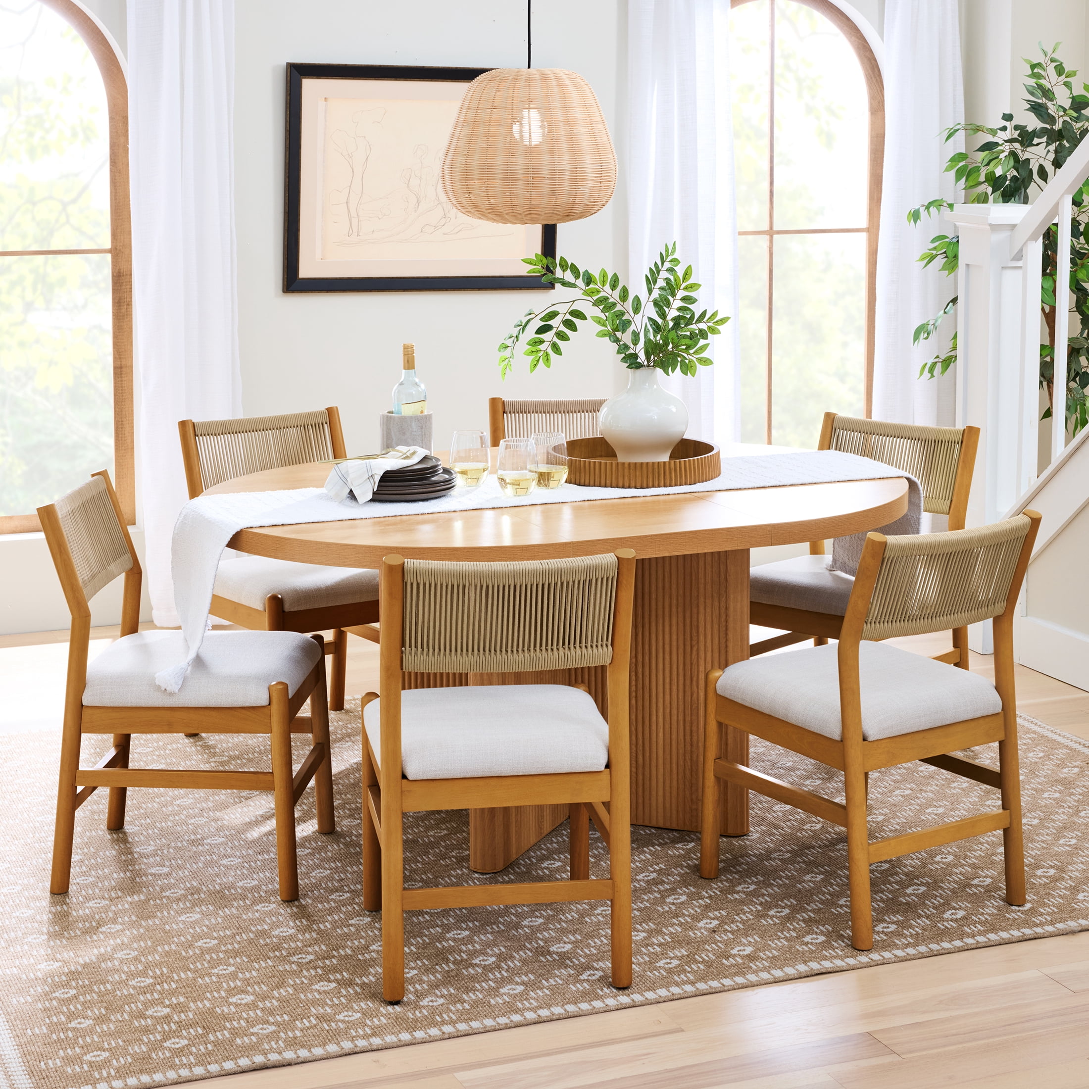 Better Homes & Gardens Lillian Fluted Round Expandable Dining Table, Light Honey Finish