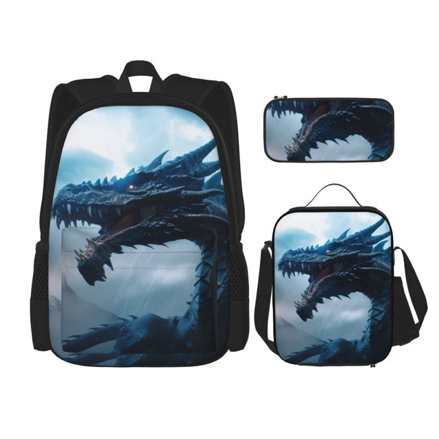 Balery Blue Thunder Storm Dragon Mochila Escolar 3 en 1 para Niños - Mochila Resistente con Lonchera Térmica y Estuche - Mochila Escolar para Niños y Niñas