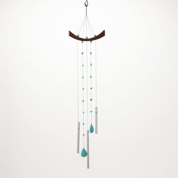 Woodstock Wind Chimes 29" Chi Energy Turquoise Chime, Teak Finish Ash Wood, Silver Aluminum Tube Signature Collection Windchimes for Outdoor, Patio, Home or Garden Décor (CETS)
