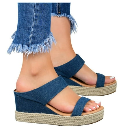 

Cathalem Clear Wedges Heels for Women Beach Sandals Wedges Slip-On Breathable Open Casual Shoes Flip Flops for Women Wedge Blue 9.5