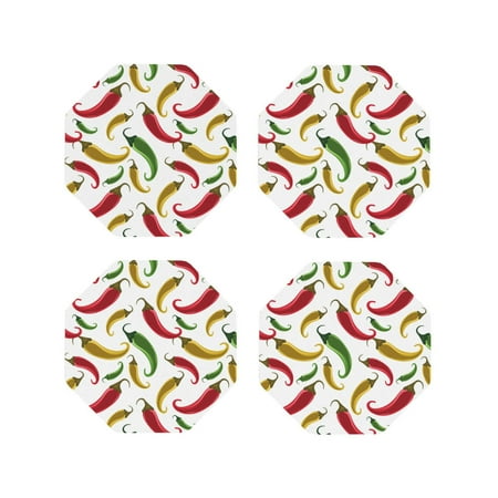 

Coasters Set of 4 - Chili Pepper red green yellow Drink Coasters for Tabletop Protection Leather Coasters for Living Room Decor and Housewarming Gift Octagon