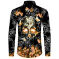 thumbnail image 1 of Camisas de lujo con estampado floral 3D de calaveras para hombre camisetas de manga larga con cuello vuelto y botones camisetas de estilo hip hop con personalidad, 1 of 6