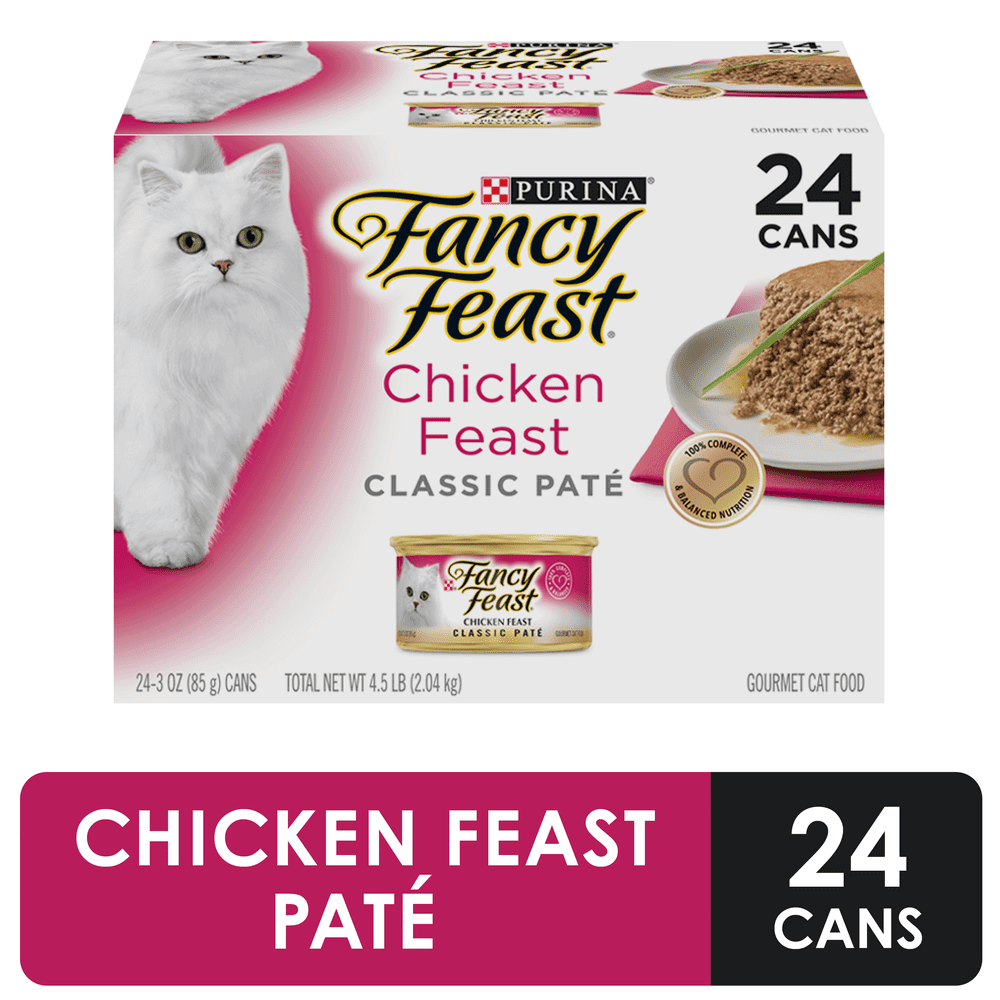 (24 Pack) Fancy Feast Grain Free Pate Wet Cat Food, Classic Pate Chicken Feast, 3 oz. PullTop