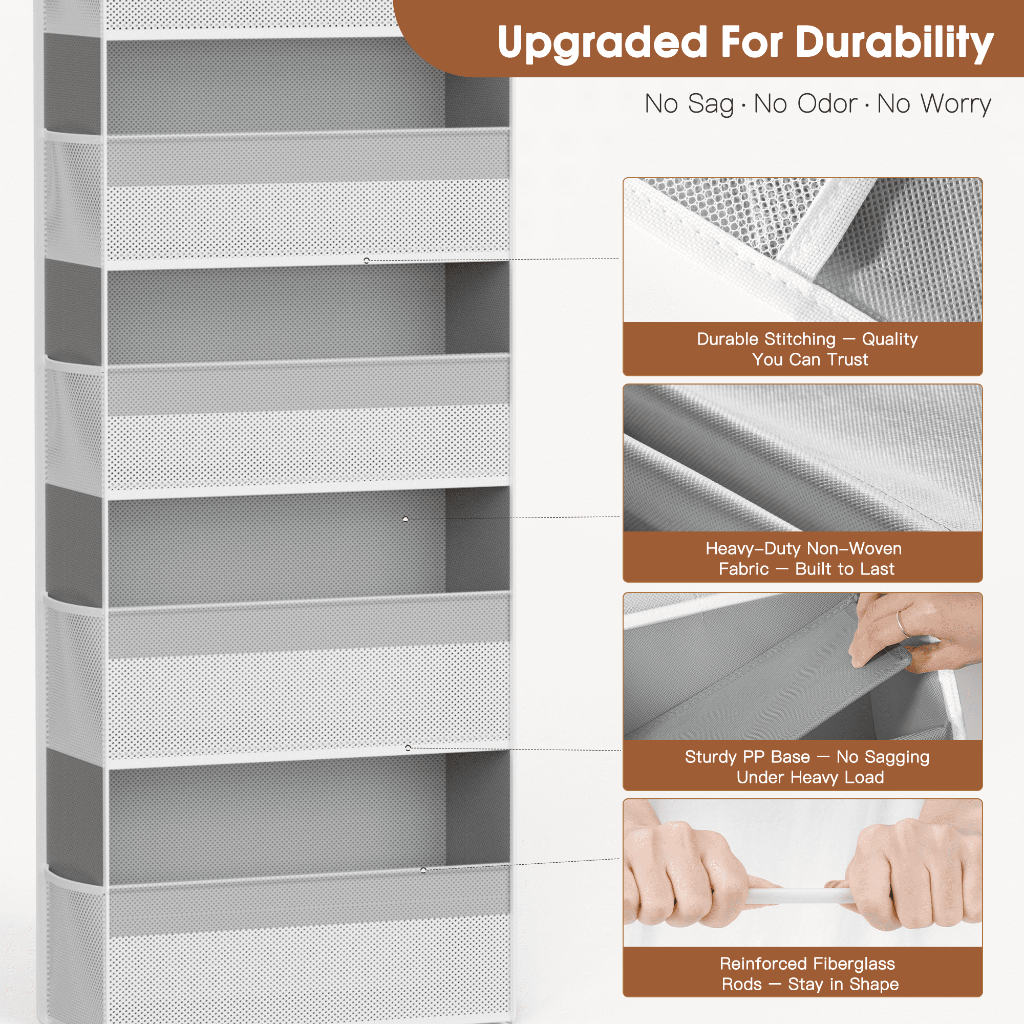 Criusia Over the Door Organizer  for baby ,  6-Shelf  Thickened non-woven fabric Closet Hanging Storage, 3 Pcs upgrade hooks, 55lbs Capacity, Gray