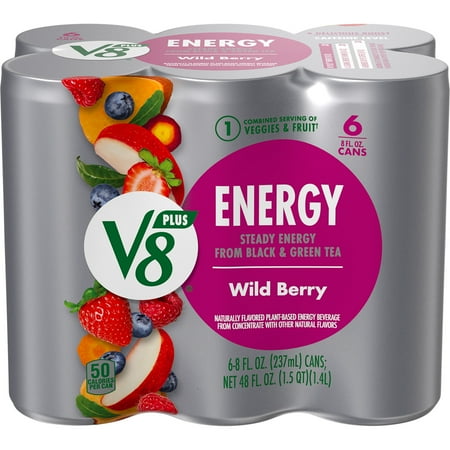 V8 +Energy Wild Berry Juice Energy Drink 8 fl oz Can 6 Count