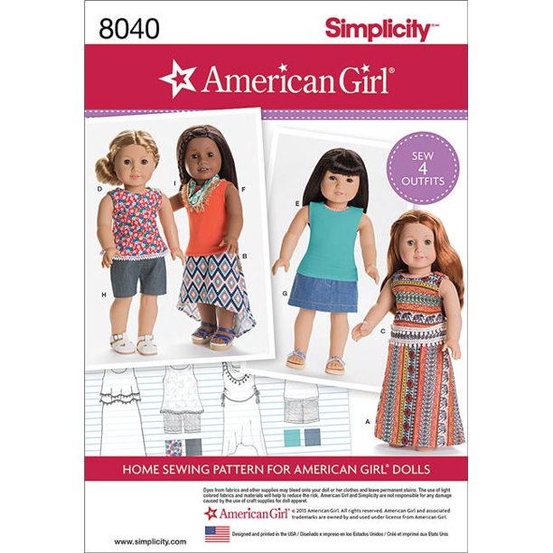 Simplicity One Size American Girl Doll Clothes Pattern, 1 Each