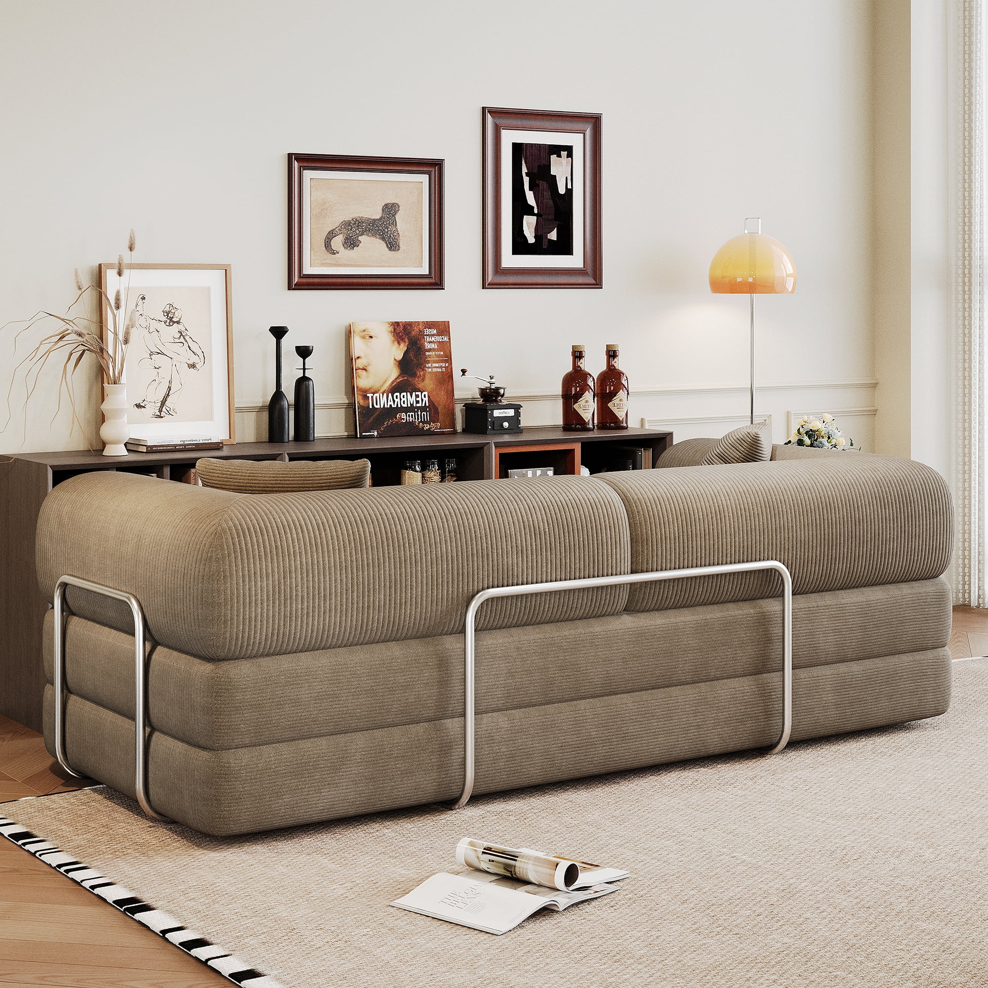Miniyam 79" Convertible Floor Sofa Bed with Pillow Back Support Armrest for Living Room, Bedroom, Camel