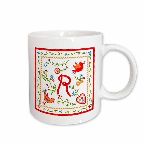3drose, Letter R Monogram and Design Inpired by Portuguese Love Handkerchiefs Tradition, 15oz Mug