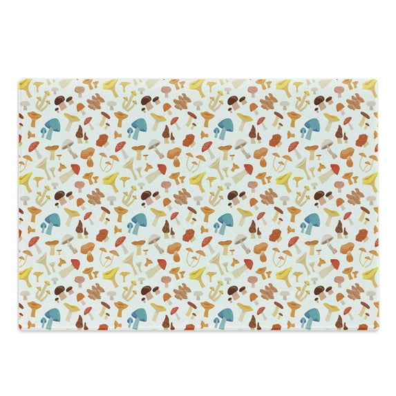 Mushroom Cutting Board, Colorful Cartoon Forest Toadstool Pattern Autumnal Nature Fungus, Decorative Tempered Glass Cutting and Serving Board, Large Size, Multicolor, by Ambesonne