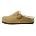 thumbnail image 3 of Cushionaire Haven Genuine Leather Clogs for Women – Faux Fur Lined Slip-On Womens Shoes with Cork Footbed and Adjustable Buckle, 3 of 21