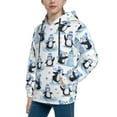 thumbnail image 2 of Fotbe Playful Penguins and Snowmen Pattern Youth Pullover Hooded Sweatshirt, Boys Hoodie, Kangaroo Pocket Hoodie for Kids Girls -Small, 2 of 6
