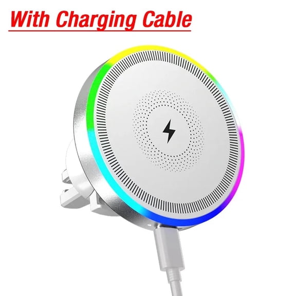 RGB light car magnetic phone holder, air vent mount, wireless charger, compatible with Magsafe iPhone 16 15 14 13 12 Pro Max, fast charging dock