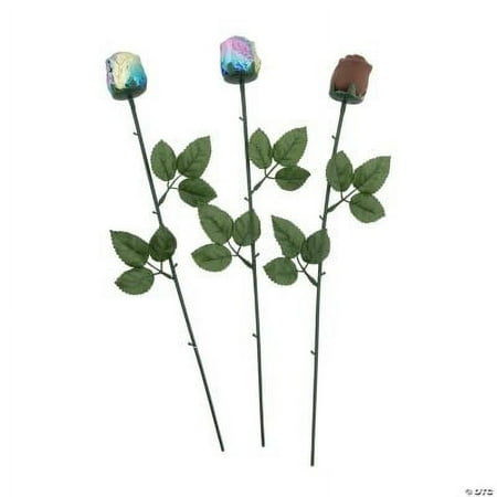 Fun Express 14" Iridescent Foil-Wrapped Chocolate Roses, 12 Pieces, Valentine's Day Gifts Candy