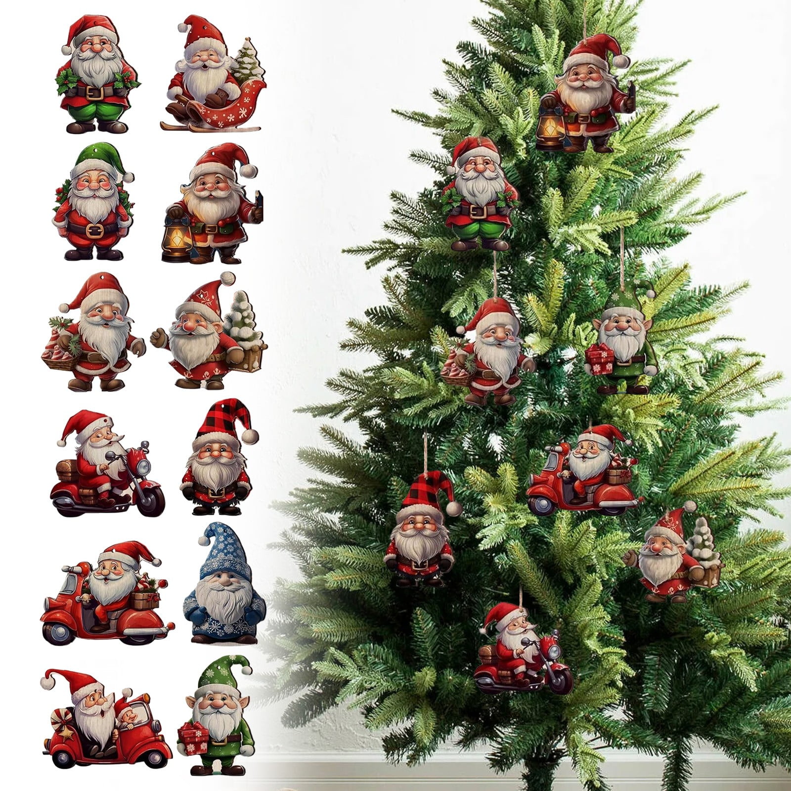 24 Pièces Decoration Noel Bois Ornements,Gnomes/Nains/Voiture