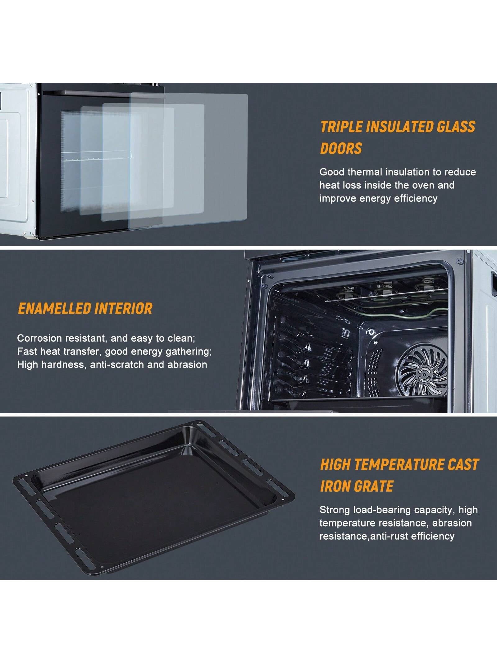 EastVita Electric Wall Ovens 24 Inch. Single Wall Ovens Stainless Steel Built In Oven With 8 Baking Modes. 360° Convection Airfryer. 3000W. 2.5Cu.F Electric Oven With Timer And Safety Lock