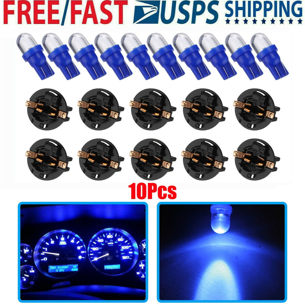 10x Blue T10 168 194 LED Bulbs Led Car Side Light Instrument Gauge ...