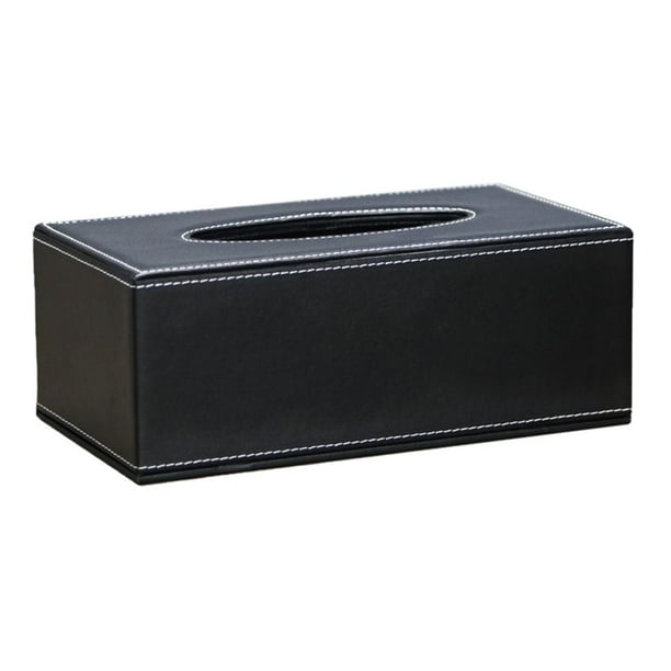 Soporte para caja de pañuelos de cuero Soledad Negro 25x14x9.5cm