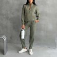 thumbnail image 5 of Women's Thermal Half Zip Sweatsuit Set, Fleece Lined Two Piece Outfit, Solid Color Pullover and Straight Leg Pants, Winter Workout Set, Running Yoga Outfit Light Green S, 5 of 9