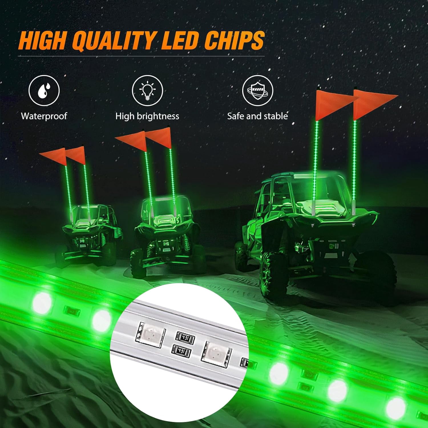 Nilight 1PCS 3FT LED Whip Light with Aluminum Base Green Color Safety Warning Pole Lighted Antenna Whips for RZR Polaris Dune Buggy Off-Road Truck UTV ATV