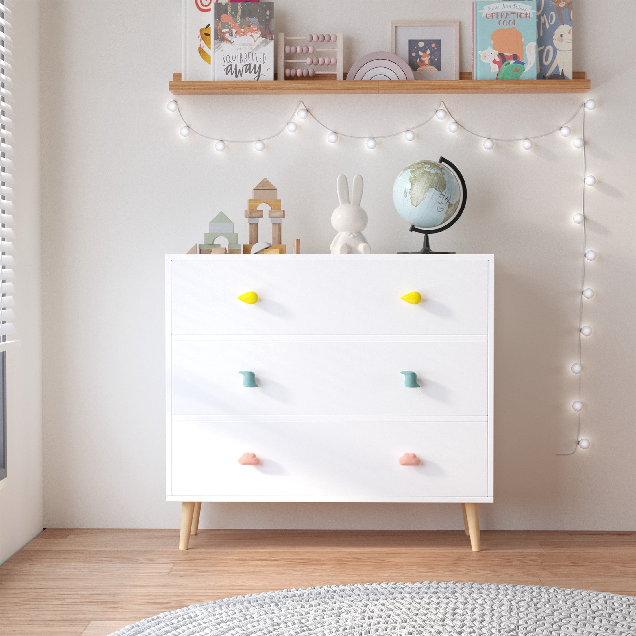 Noble House Godfrey 31.5" Kids 3-Drawer Dresser, Nursery Storage Cabinet, Anti-Tip Baby Nightstand, White