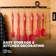 JEEXI Spatula Silicone Cooking Utensil Set - 6 Pack, Food Grade Silicone, 450°F Heat Resistant Rubber Kitchen Gadgets, Seamless One-Piece Design, Non-Stick, Baking, Stirring (Red)
