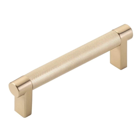 Emtek Select Knurled Cabinet Pull with Satin Brass US4 Stem Finish - Choice of Size - 84053.RECUS4.KNUS4 - Center-to-Center: 4"